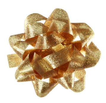 golden sparkling holiday gift bow on white background
