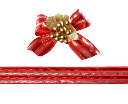 Red Bow and Ribbon on White Background