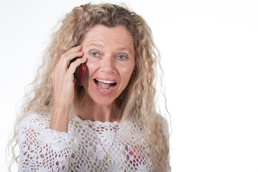 Mature woman on cell mobile phon expression