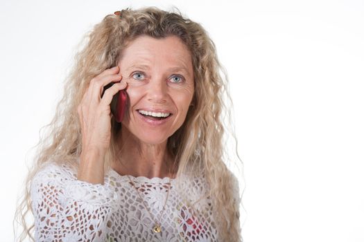 Mature woman on cell mobile phon expression