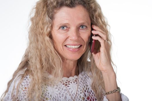 Mature woman on cell mobile phon expression