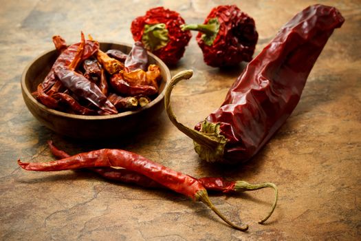 Assortment of dried chili peppers   