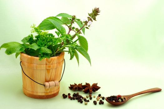Collection of herbs with peppercorn and star anise