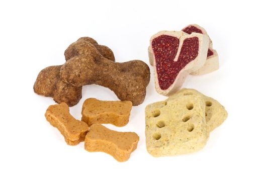 Dog treats on white background