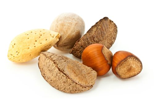 Mixed nuts in the shell isolated on white background