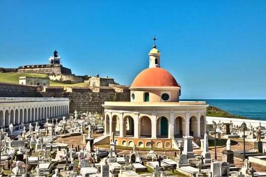 View of El Morro Fortress from cemetery in Old San Juan