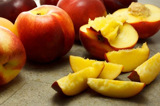 Ripe nectarines fruits and slices