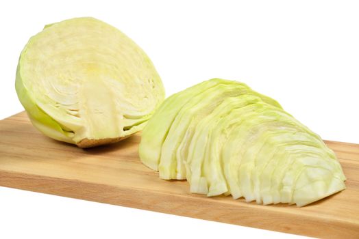 Cabbage on a cutting board. Isolated on white.