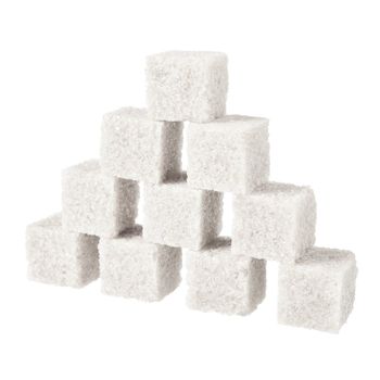 Sugar, a few pieces. Isolated on white.