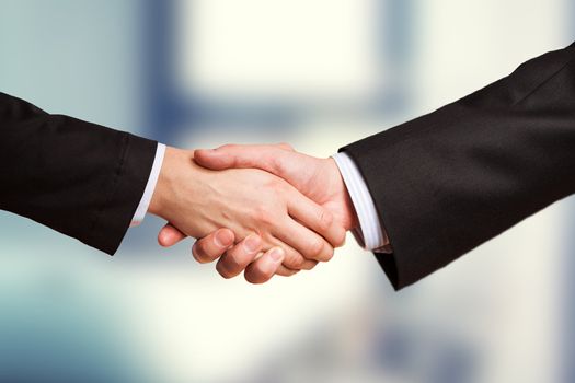 Closeup of a business hand shake between two colleagues