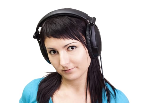 Young woman with headphones, enjoying nice music.