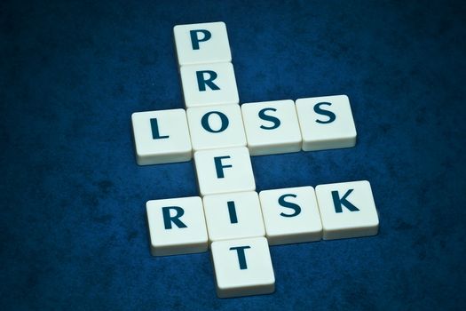 Profit, loss and risk crossword on beautiful blue backround