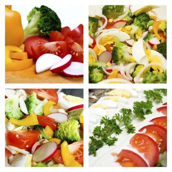 Collage of different salads and vegetable