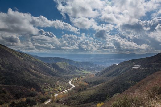 View down valley towards San Bernadino in California from Route 18 Rim of the World Highway