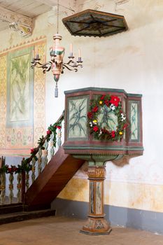 Pulpit in main chapel at Mission La Purisima Conception in California State Park in Lompoc