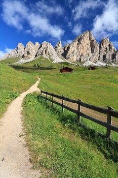 summer view of Cirspitzen montain from Gardena pass, Italian Dolomites
