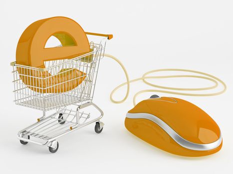 shopping carts operated computer mouse - the symbol of e-commerce