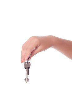 Hand and keys isolated on white background