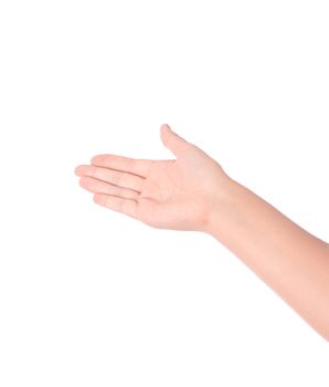Hand raise for receive something on white background