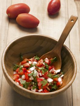 close up of a bowl of fresh salsa