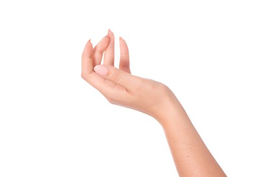 Empty open woman hand on white background