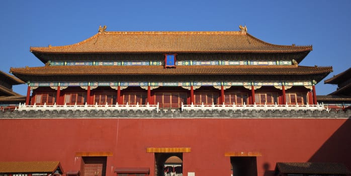 Gugong, Forbidden City Entrance Gate Roof Figures Decorations Emperor's Palace Built in the 1600s in the Ming Dynasty

