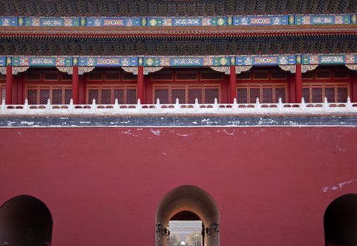 Gugong Gate Forbidden City Looking at Gate Red Decorations Emperor's Palace Built in the 1600s in the Ming Dynasty

