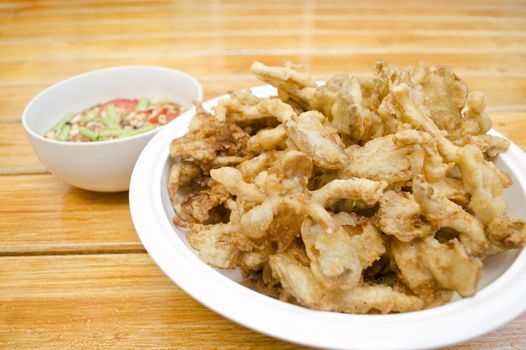 Fried Sajor-caju Mushroom with spicy sauce , Thai style food