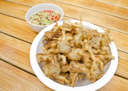 Fried Sajor-caju Mushroom with spicy sauce, Thai style food