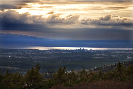 Anchorage Alaska at Sunset from top of Flattop Mountain

