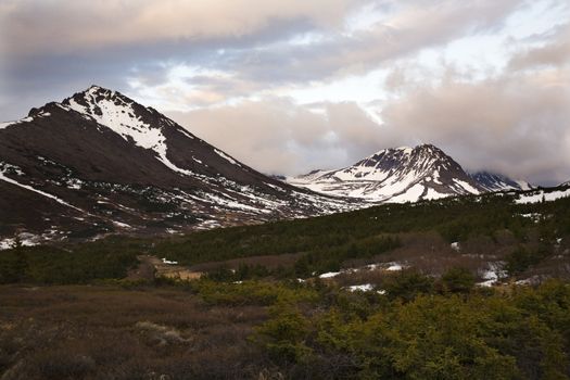 Flattop Mountain Anchorage Alaska at Sunset, snow mountains

