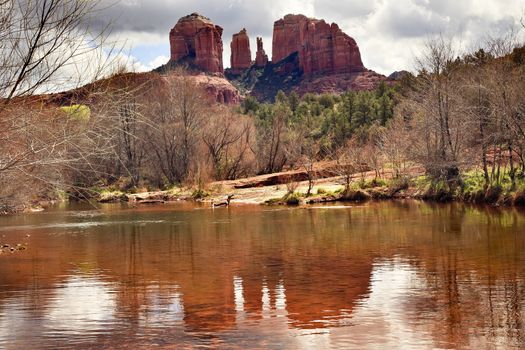 Cathedral Red Rock Canyon Oak Creek Green Trees Sedona Arizona