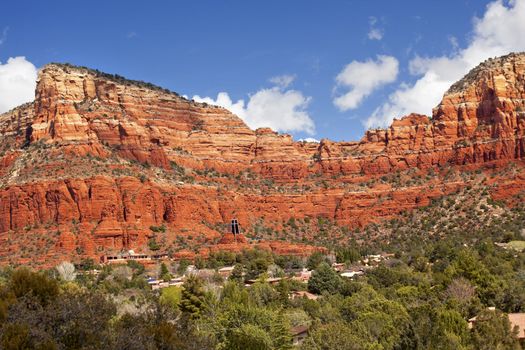 Red Rock Canyon Butte Little Horse Park Houses Chapel of the Holy Cross Green Trees Sedona Arizona