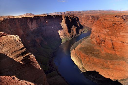 Horseshoe Bend Orange Glen Canyon Overlook Blue Colorado River Entrenched Meander Page Arizona