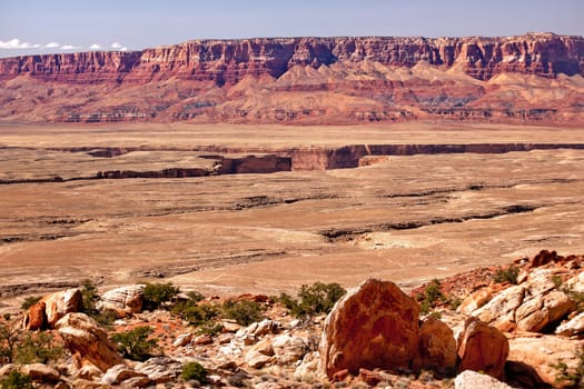 Red Mesa Rock Grand Canyon Arizona.  This view is of Grand Canyon north from top/