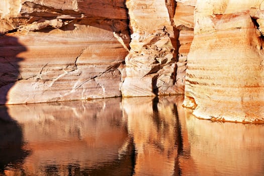 Orange White Antelope Slot Canyon Water Reflection Abstract Glen Canyon Recreation Area Lake Powell Arizona