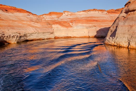 White Canyon Blue Orange Water Reflection Glen Canyon Recreation Area Lake Powell Antelope Canyon Arizona