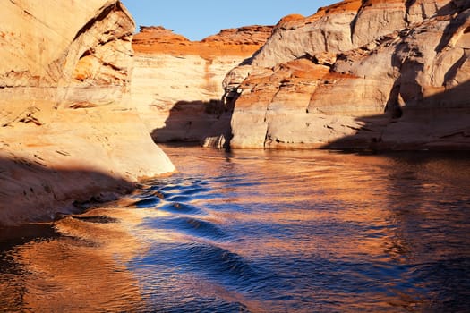 Orange Canyon Blue Orange Water Reflection Glen Canyon Recreation Area Lake Powell Antelope Canyon Arizona