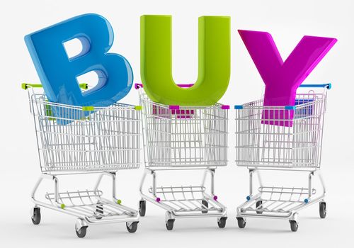 Three shopping carts with large letters BUY