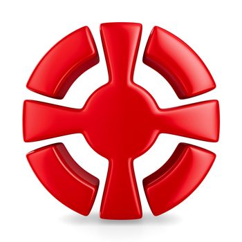 red cross in circle on white background. Isolated 3D image