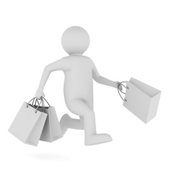 Man with shoping bag on white. Isolated 3D image