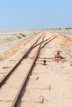 Old railway line on Sambhar Salt Lake. It is the India's largest saline lake, where salt has been farmed for a thousand years. 