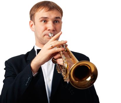 Portrait of a man playing his Trumpet