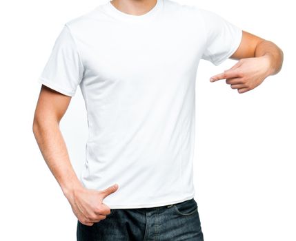 white t-shirt on a young man isolated. Ready for your design