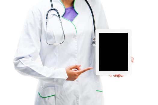 Doctor shows on a white digital tablet