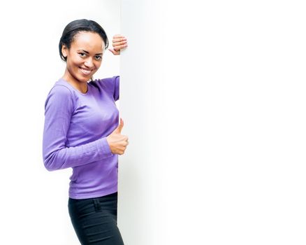 Beautiful woman holding empty white board