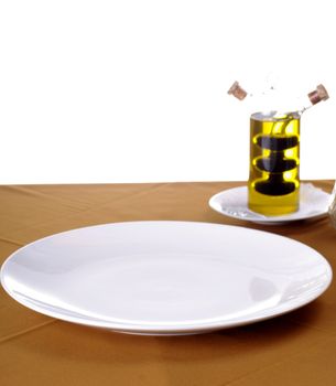 Blank white dish on table, Waiting for food concept