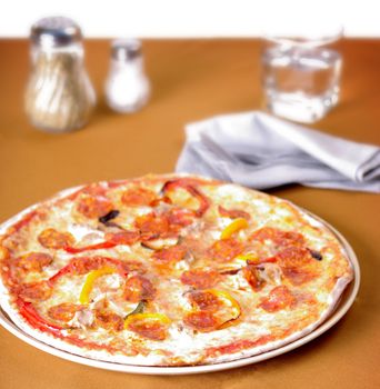 Pizza on table, Italian food concept