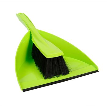 Dustpan and brush green. Isolated on white background