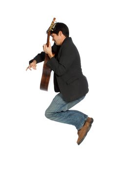 Isolated Guitar Player Jumping